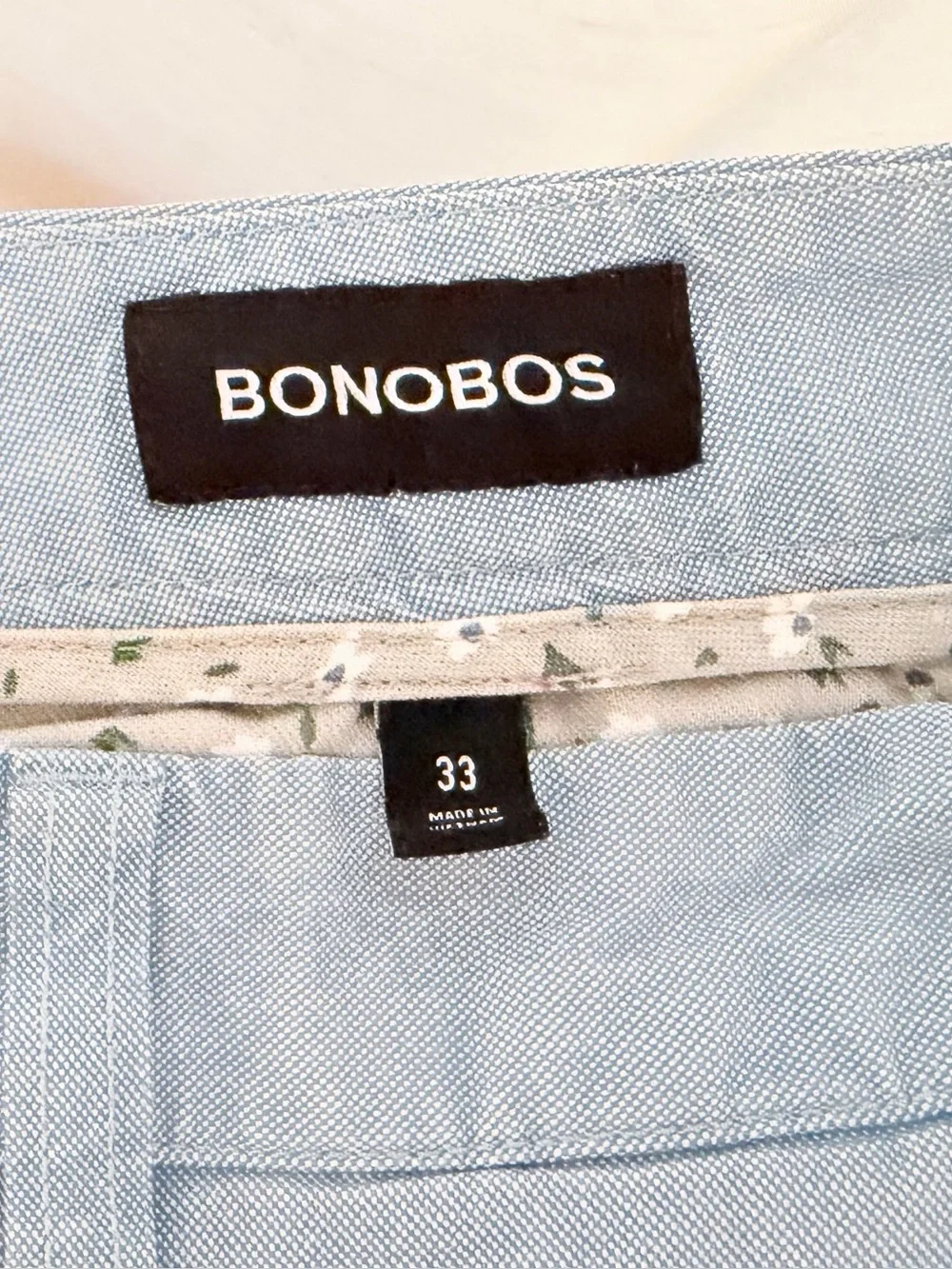 Bonobos Men’s Chino Shorts Size 33 Light Blue 7” Inseam Stretch Cotton